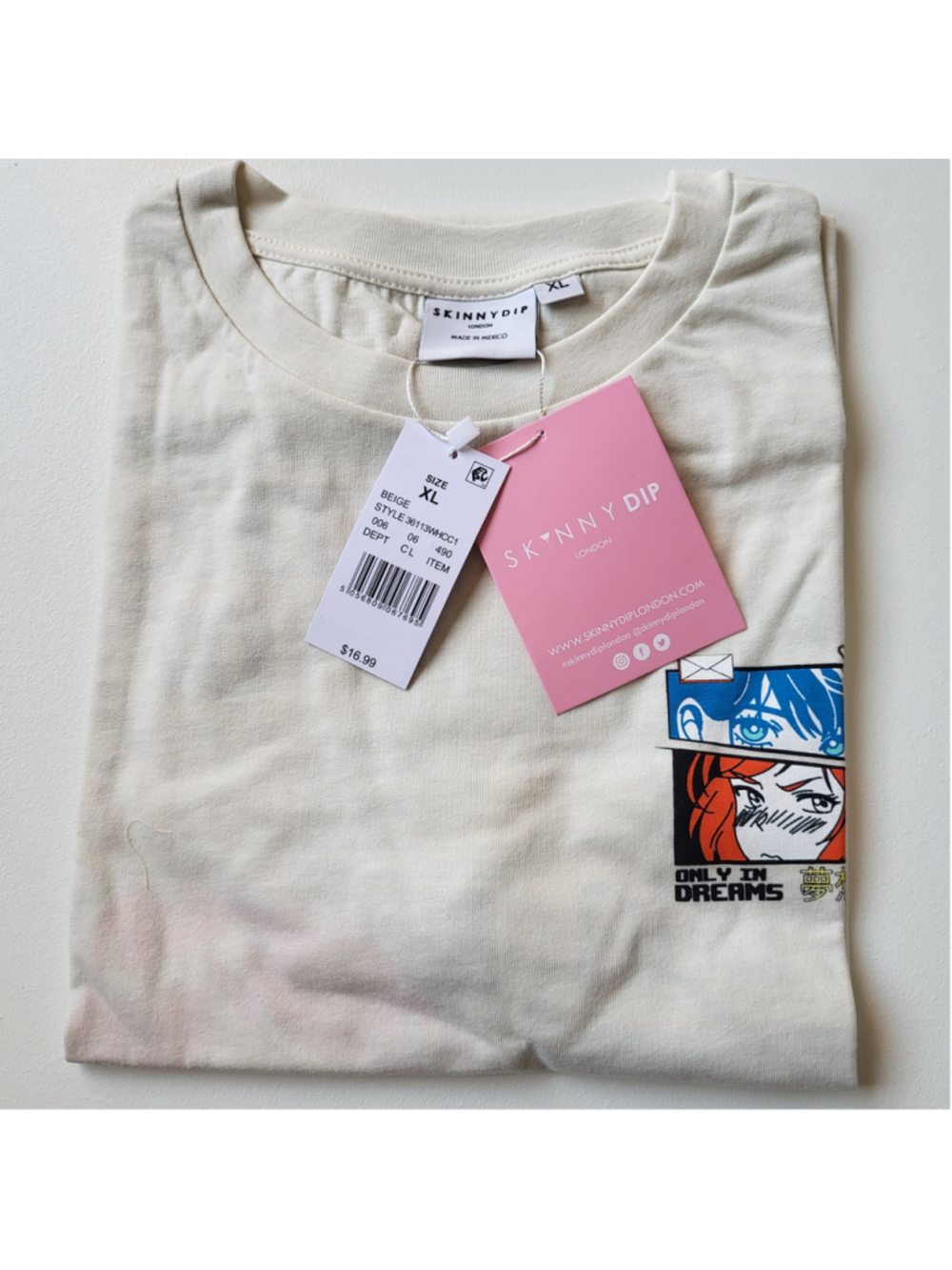 Women's Skinnydip London Only In Dreams Anime Graphic T-Shirt–Beige–Size XL-NWT - Picture 9 of 10
